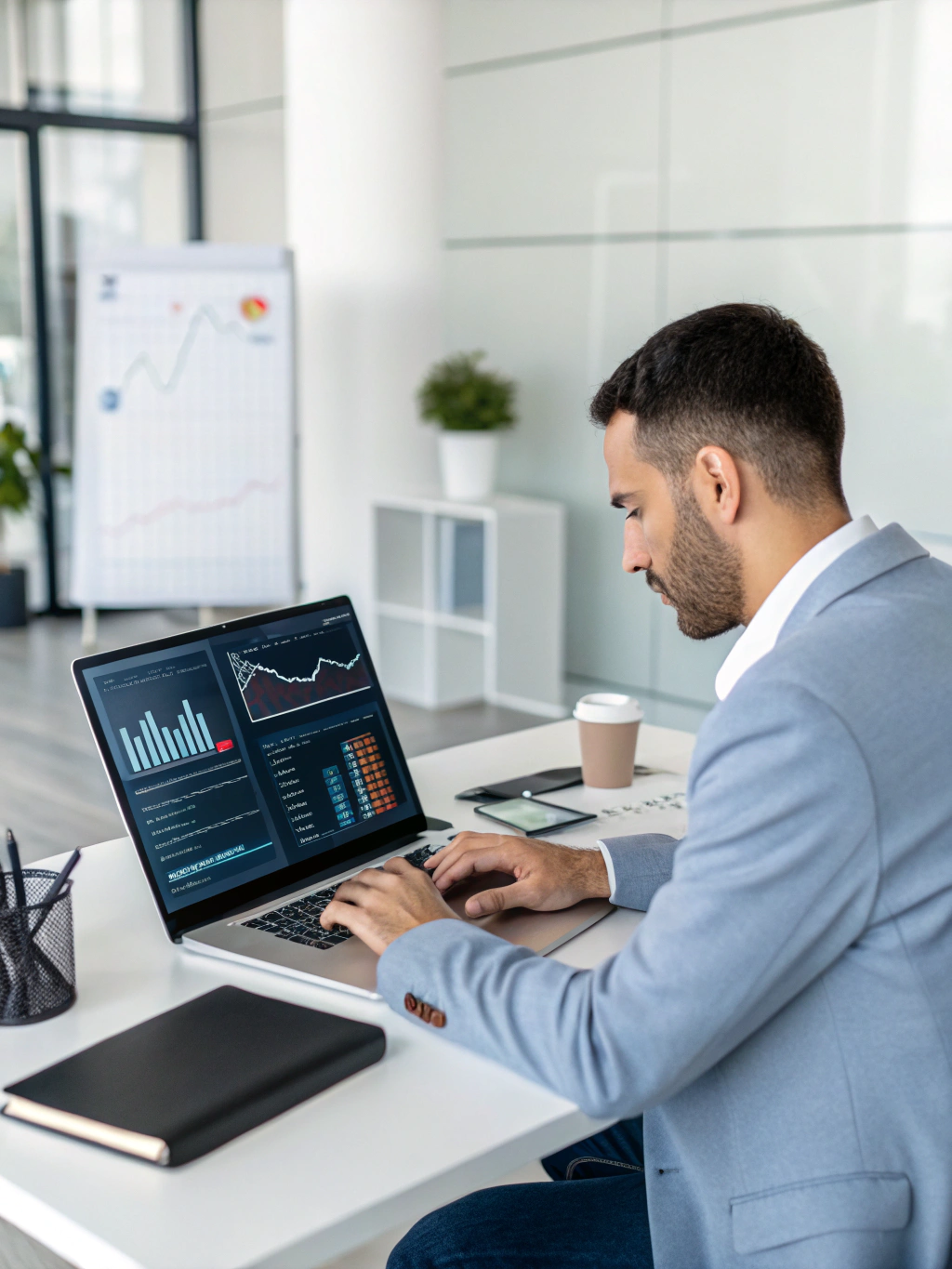 Professional using AI interface on a sleek laptop