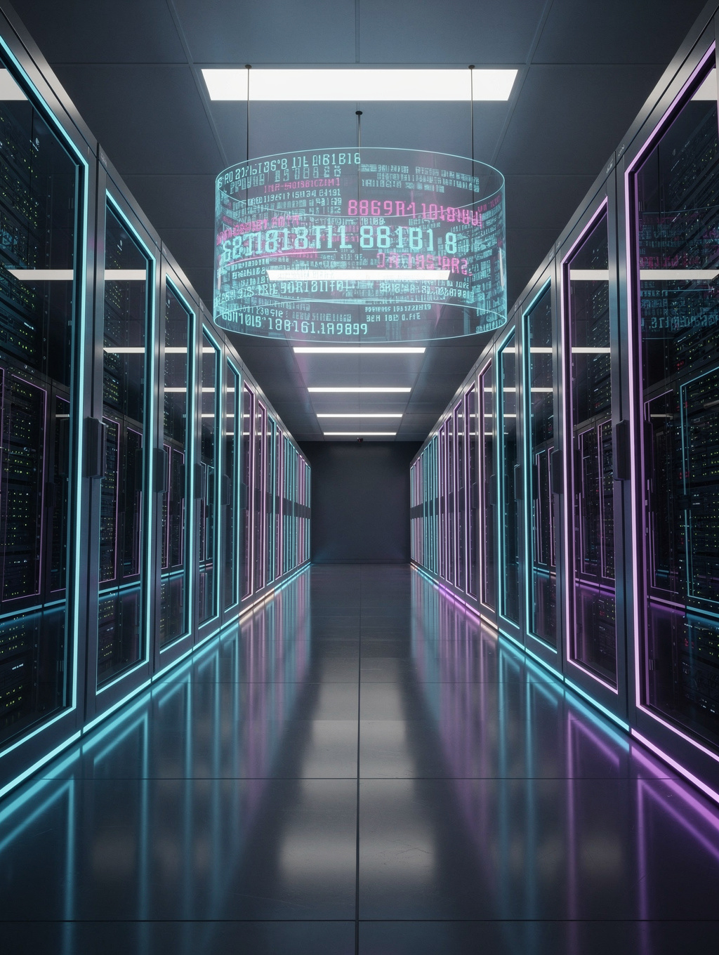 High-tech server room with blue ambient lighting